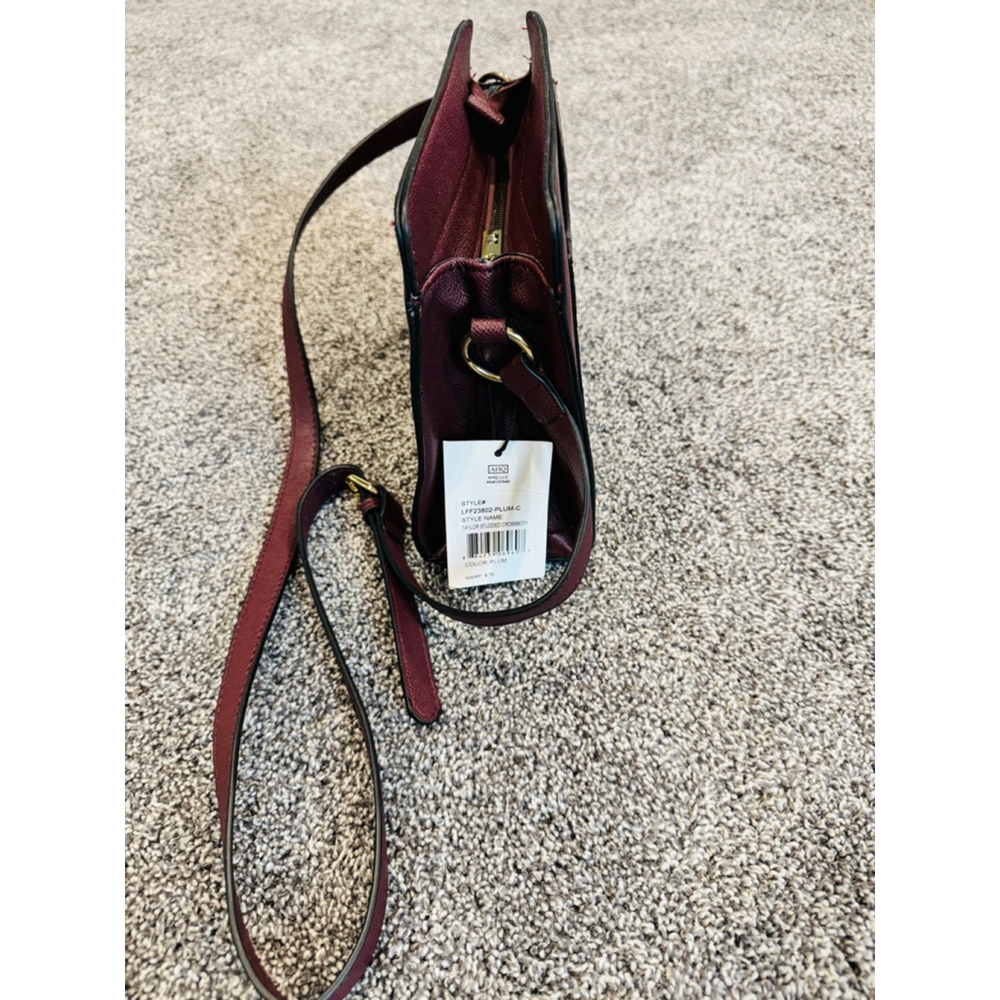 London Fog 100th Anniversary Taylor Studded Crossbody Plum Faux Leather NWT - Picture 3 of 11